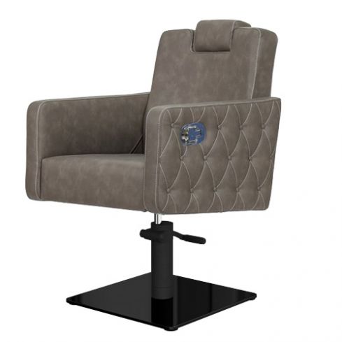 Sillón hidráulico de corte reclinable con cabezal Modelo Versa Plus Marrón grisáceo con costuras - Base negra a elegir