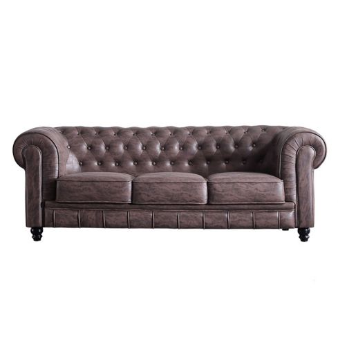 Sofá de diseño clásico de 3 plazas estilo Vintage en Tejido Chocolate envejecido Modelo Chesterfield