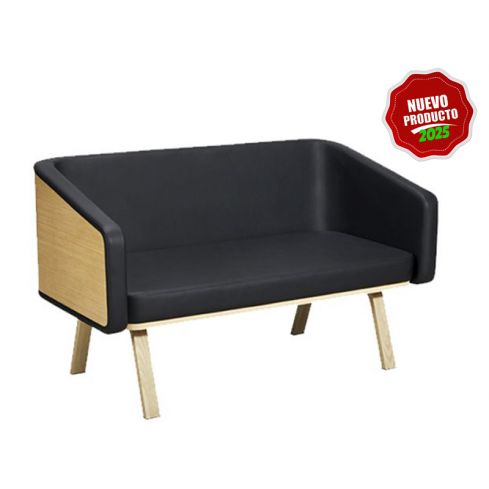 Sofá de espera de diseño para recepción 2 plazas con respaldo Modelo Minsk B - Color Negro