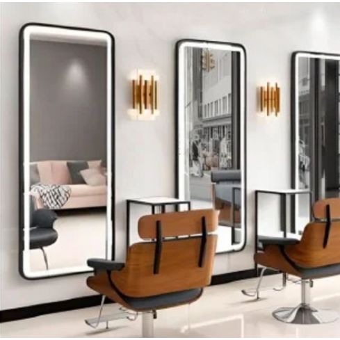Tocador de Peluquería rectangular estilo Moderno con espejo LED y marco negro