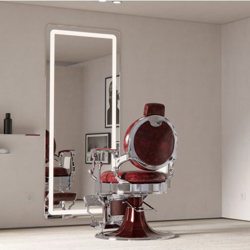 Tocador de Peluquería rectangular estilo Moderno con espejo LED y marco plateado Modelo REC CP