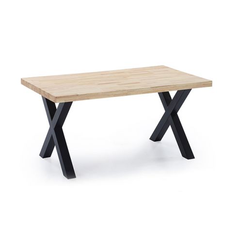 Mesa de comedor fija negra con patas metálicas y tablero de Roble Modelo X-Loft 160