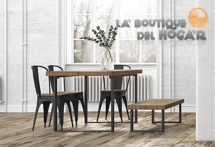 Mesa de comedor fija con patas metálicas y tablero de Roble Modelo Loft