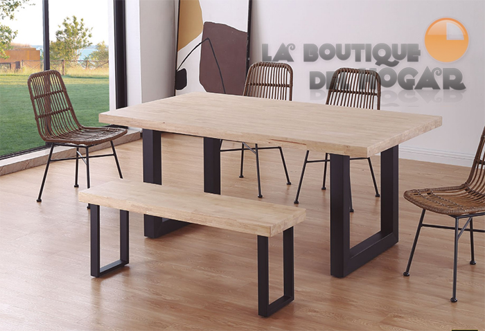 Mesa de comedor fija con patas metálicas y tablero de Roble Modelo Loft