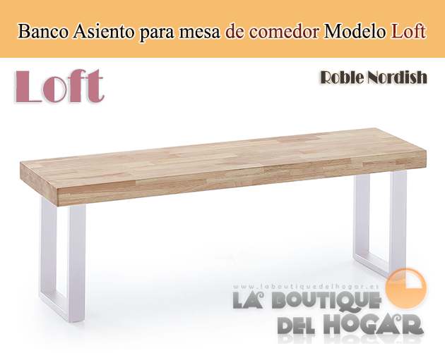 Mesa de comedor fija blanca con patas metálicas y tablero de Roble Modelo Loft