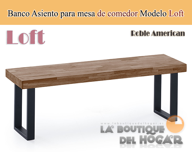 Mesa de comedor fija blanca con patas metálicas y tablero de Roble Modelo Loft