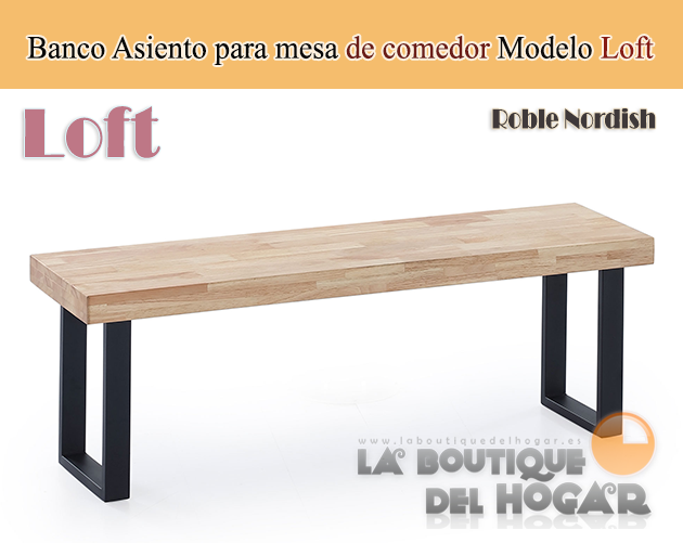 Mesa de comedor fija blanca con patas metálicas y tablero de Roble Modelo Loft