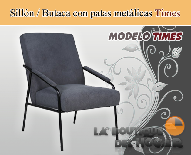 Sillón Butaca Tejido Gris con patas de metálicas Modelo Times