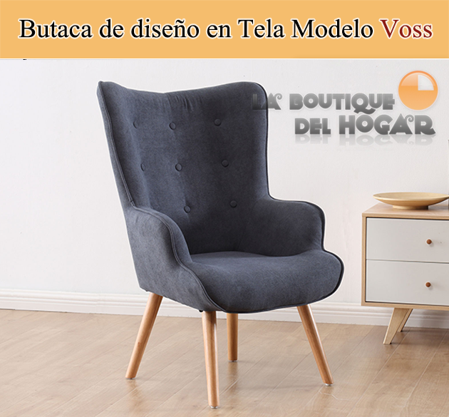 Sillón Butaca Tejido Gris con patas de madera Modelo Voss