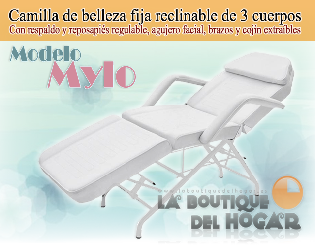 Camilla de belleza fija reclinable de 3 cuerpos