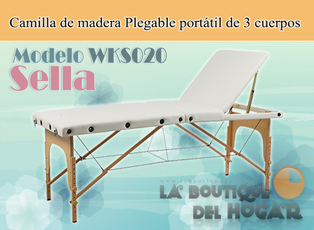 Camilla de madera plegable portátil de 3 cuerpos Sella Modelo WKS020