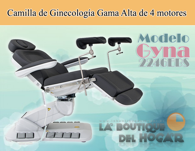 Camilla de Ginecología Gama Alta de 4 motores con botoneras y pedales integrados Modelo Gyna 2246EBS