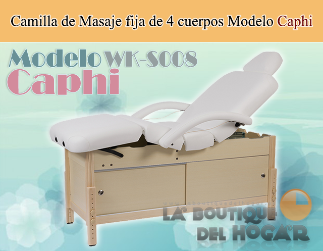 Camilla de masaje fija de 4 cuerpos de madera natural con cajonera incorporada Caphi Modelo WK-S008