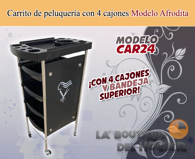 Carrito de peluquería con 4 cajones y bandeja superior Afrodita