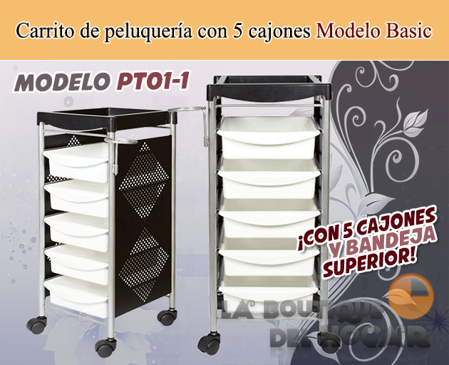 Carrito de peluquería con 5 cajones Basic Modelo PT01-1