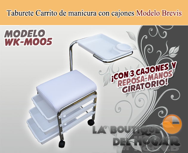 Taburete Carrito de manicura con 3 cajones de almacenamiento Brevis Modelo WK-M005