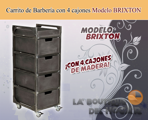 Carrito de Barbería Vintage con 4 cajones en metal y madera Modelo BRIXTON - color gris grafito