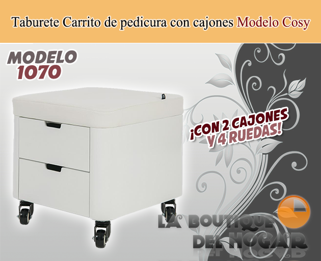 Taburete Carrito de pedicura con 2 cajones de almacenamiento Cosy Modelo 1070 Weelko