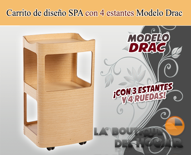 Carrito Spa de madera de diseño con 3 estantes Drac