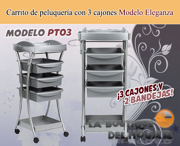 Carrito de peluquería con 3 cajones Modelo PT03