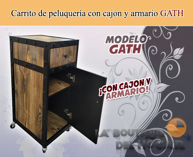 Carrito de peluquería Vintage con cajón y armario Modelo GATH