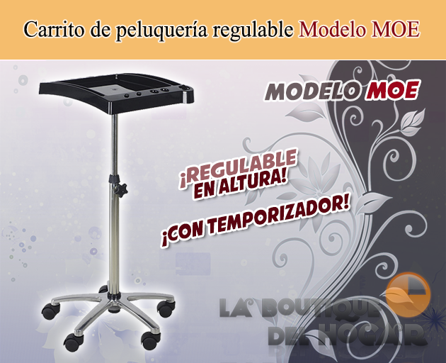 Carrito de peluquería regulable en altura con bandeja superior y temporizador Modelo Moe