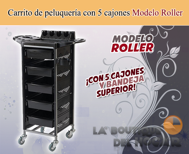 Carrito de peluquería con 5 cajones y bandeja superior Modelo Roller