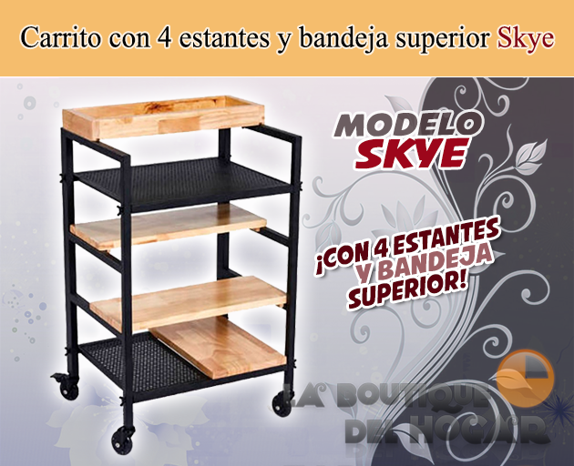 Carrito de peluquería con 4 estantes y bandeja superior Modelo Skye