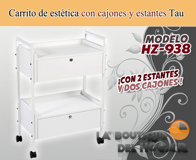 Carrito de estética con 2 cajones y 2 estantes Modelo Tau