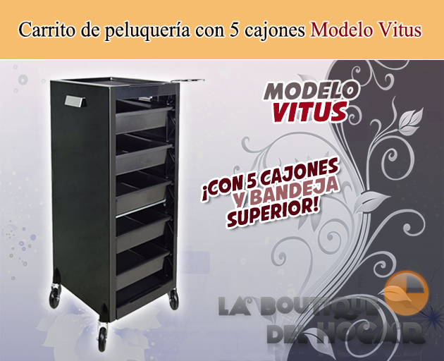 Carrito de peluquería con 5 cajones y bandeja superior Modelo Vitus