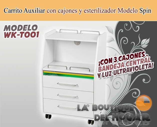 Carrito Auxiliar con cajones y esterilizador Spin Modelo WK-T001