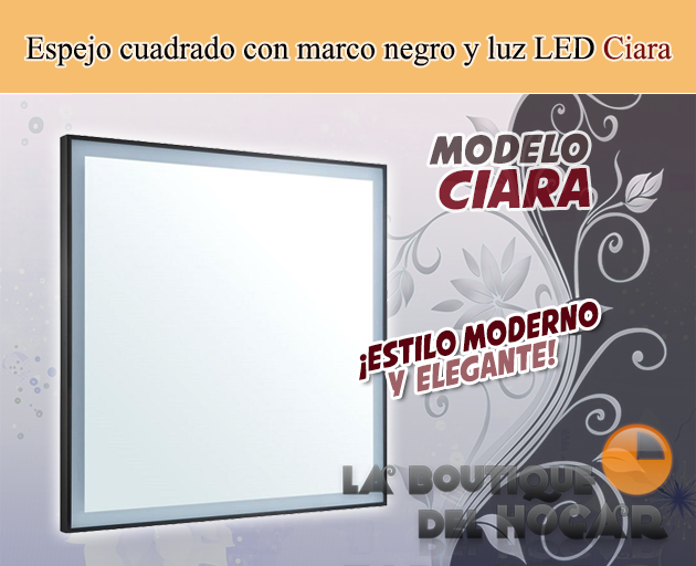 Espejo Tocador cuadrado de Peluquería estilo Moderno con marco dorado y espejo con LED 70cm