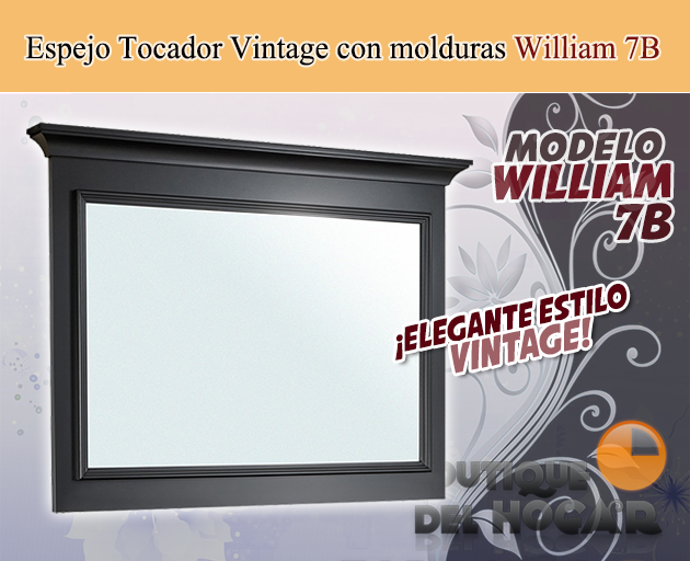 Espejo Tocador de Barbería estilo Vintage de madera con molduras Modelo William 7B