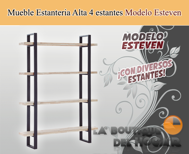 Mueble Estantería Alta con estantes Roble Nordish y Negro Modelo Esteven