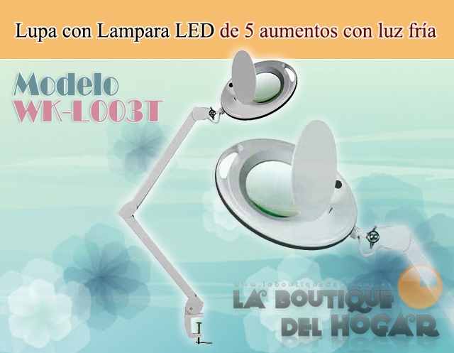 Lupa con Lampara LED de 5 aumentos con luz fría y brazo articulado Modelo Mega WK-L003