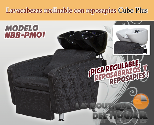Lavacabezas Cubo reclinable con reposapies regulable en altura - color negro