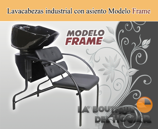 Lavacabezas Industrial sencillo de un seno con asiento tapizado Modelo Frame - color negro