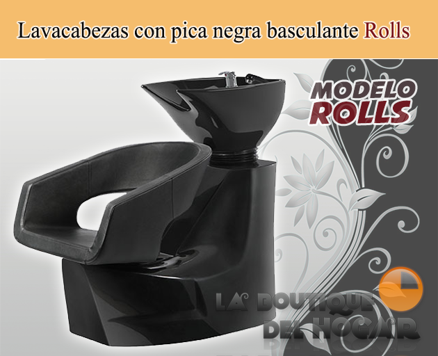 Lavacabezas con pica negra y asiento ergonómico Modelo Rolls