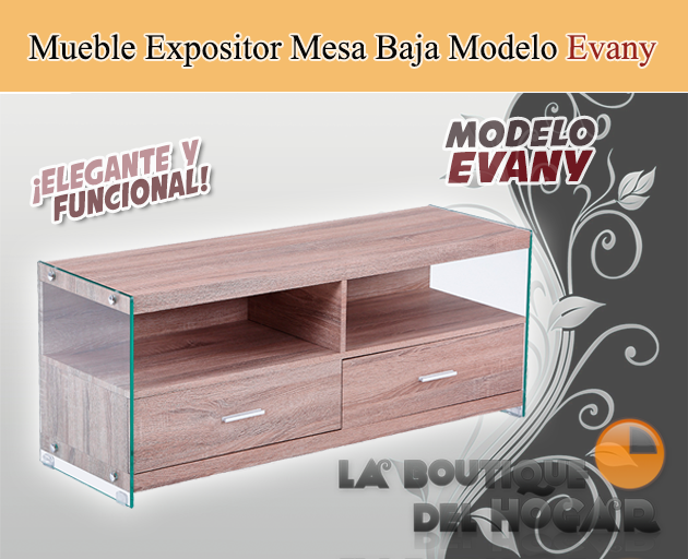 Mueble Expositor Mesa Baja Roble Nordish laterales en cristal Modelo Evany