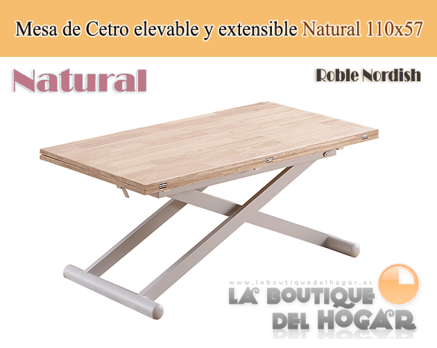 Mesa de centro elevable y extensible negra con patas metálicas y tablero de Roble Nordish Modelo Natural