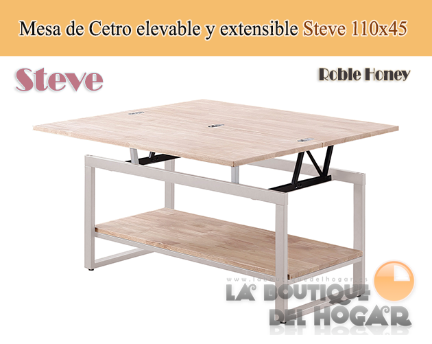 Mesa de centro elevable y extensible negra con patas metálicas y tablero de Roble Nordish Modelo Steve