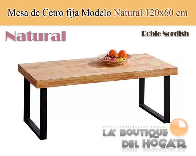 Mesa de centro fija negra con patas metálicas y tablero de Roble Nordish Modelo Natural