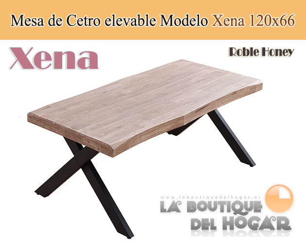 Mesa de centro elevable negra con patas metálicas y tablero de Roble Honey Modelo Xena