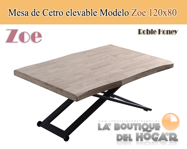 Mesa de centro elevable negra con patas metálicas y tablero de Roble Honey Modelo Zoe