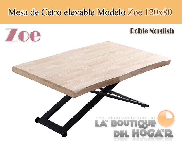 Mesa de centro elevable negra con patas metálicas y tablero de Roble Nordish Modelo Zoe