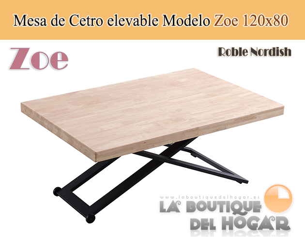 Mesa de centro elevable negra con patas metálicas y tablero de Roble Nordish Modelo Zoe