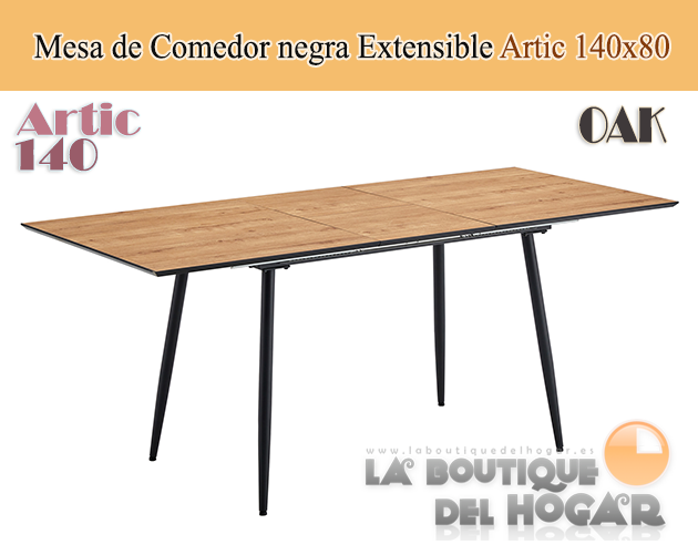 Mesa de comedor extensible negra con patas metálicas Artic