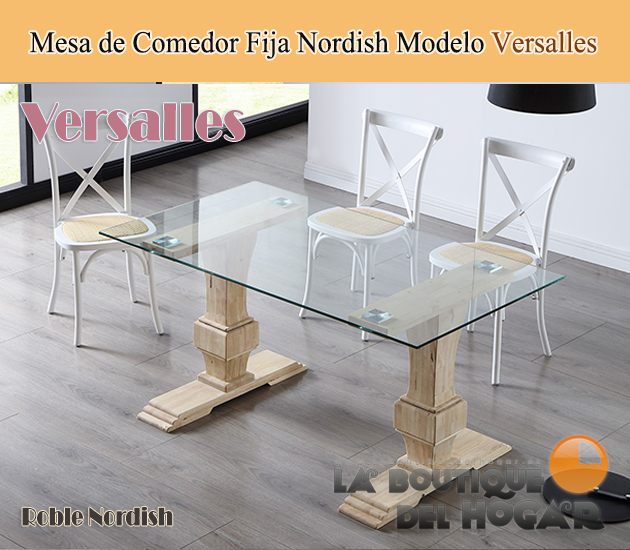 Mesa de comedor extensible con patas y tablero de madera Roble Nordish Modelo Versalles