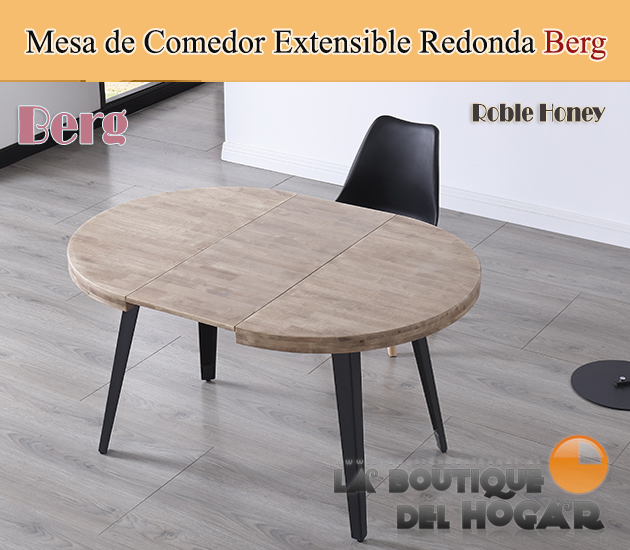 Mesa de comedor extensible negra con patas metálicas y tablero de Roble Nordish Modelo Berg