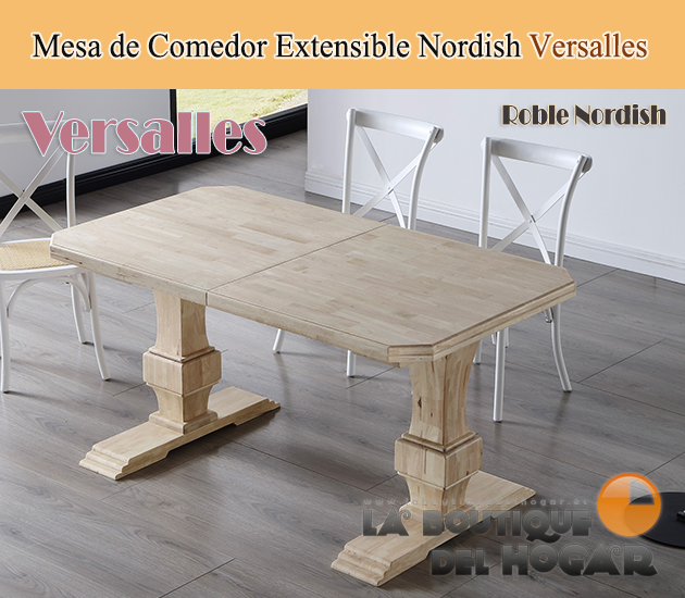 Mesa de comedor extensible con patas y tablero de madera Roble Nordish Modelo Versalles